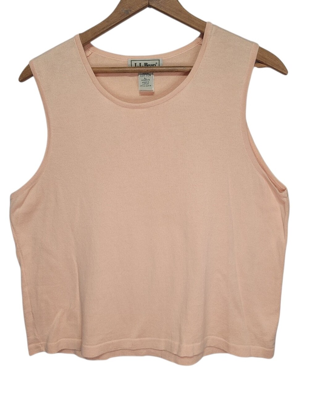 LL Bean Vintage Sleeveless Cotton Knit Tank Top Peach Size L Gorpcore Lite Soft - Picture 1 of 9